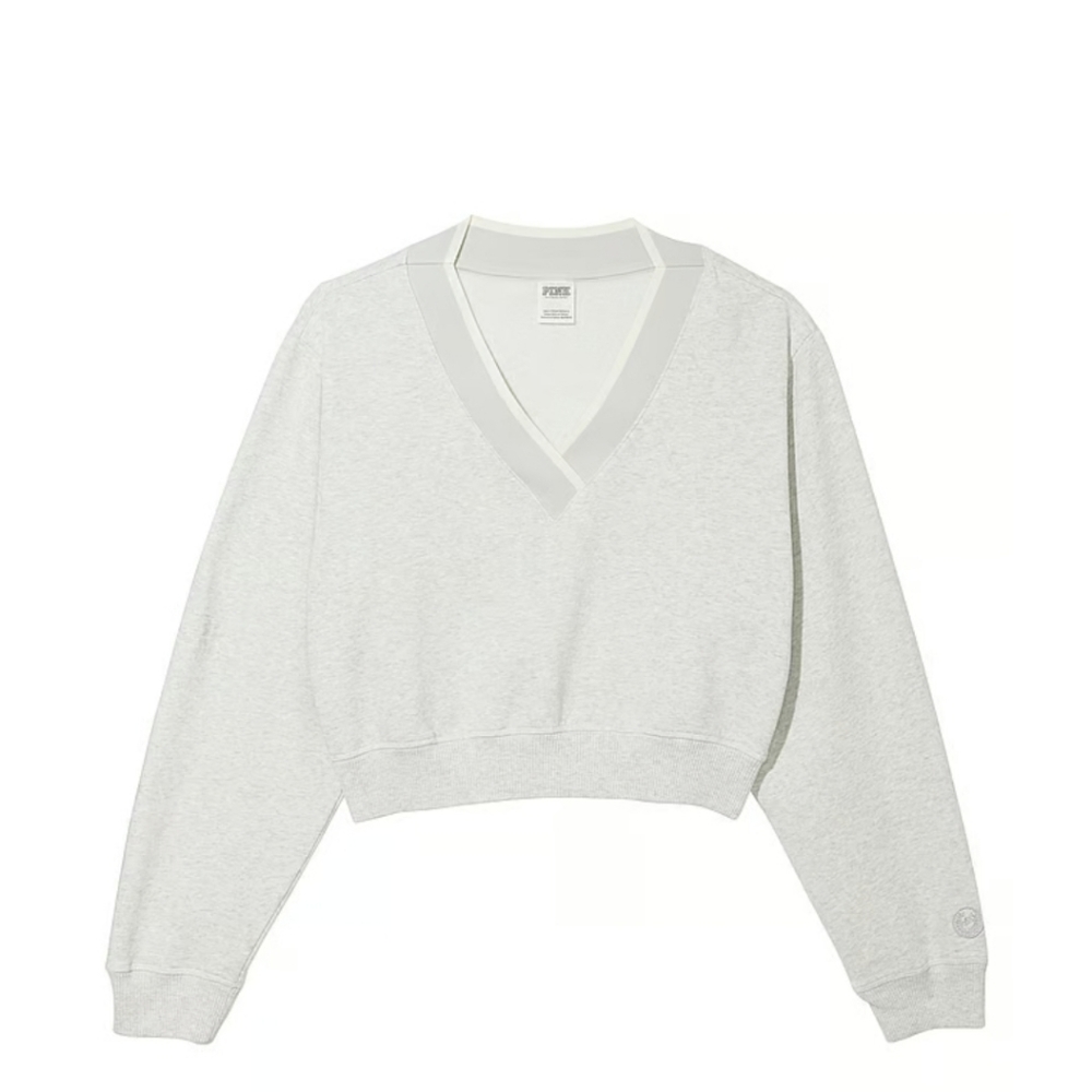 NEW! PINK - PREMIUM FLEECE V-NECK PULLOVER, Stone Grey L/G